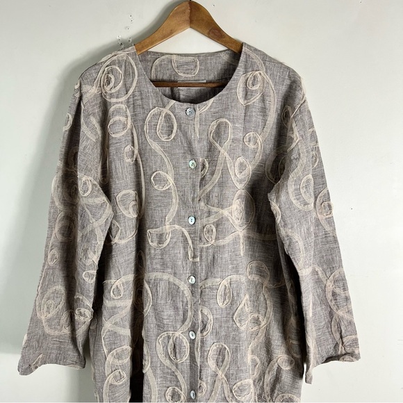 BRYN WALKER Grey Size S Lagenlook Linen Mesh Swirl Design Button Tunic Jacket - Picture 6 of 10
